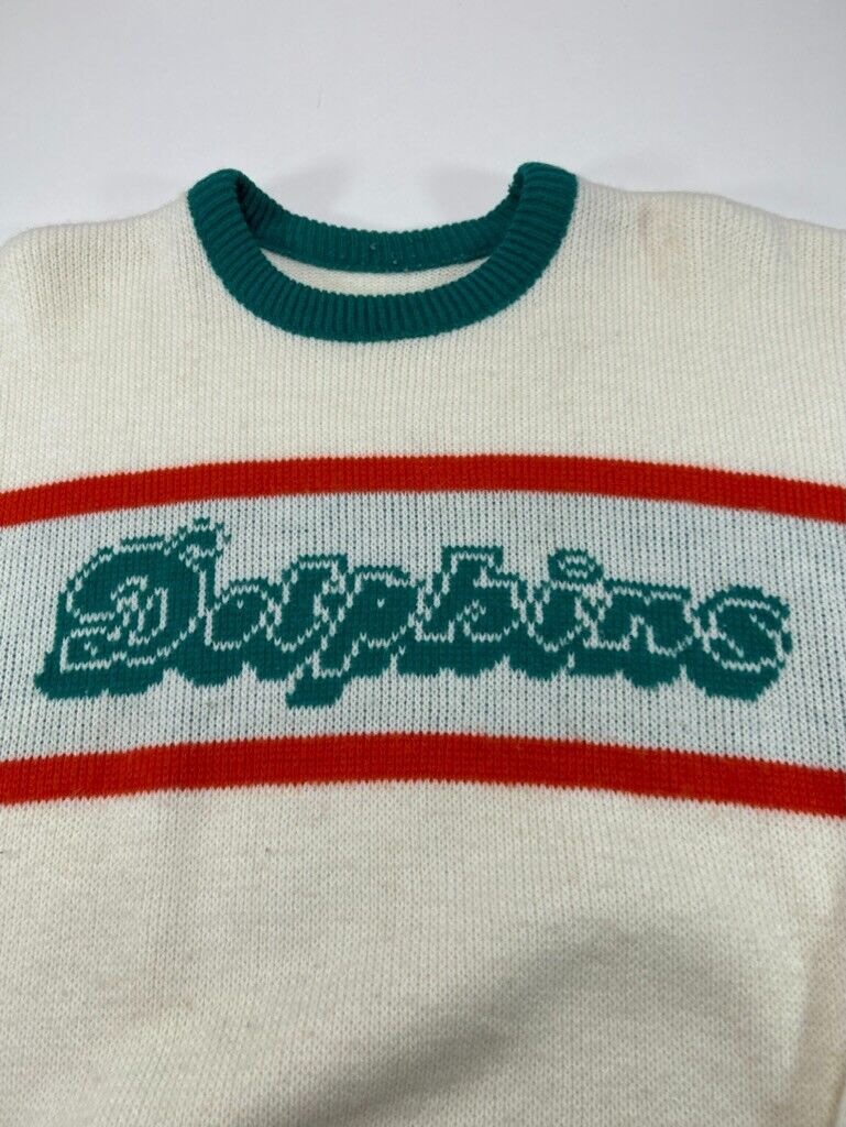 Vintage 90s Miami Dolphins NFL Cliff Engle Script Spellout Sweater Size Large