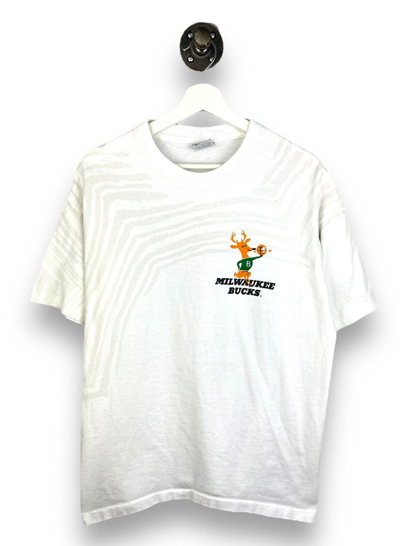 Vintage 90s Milwaukee Bucks NBA Zubaz All Over Print T-Shirt Size Medium White
