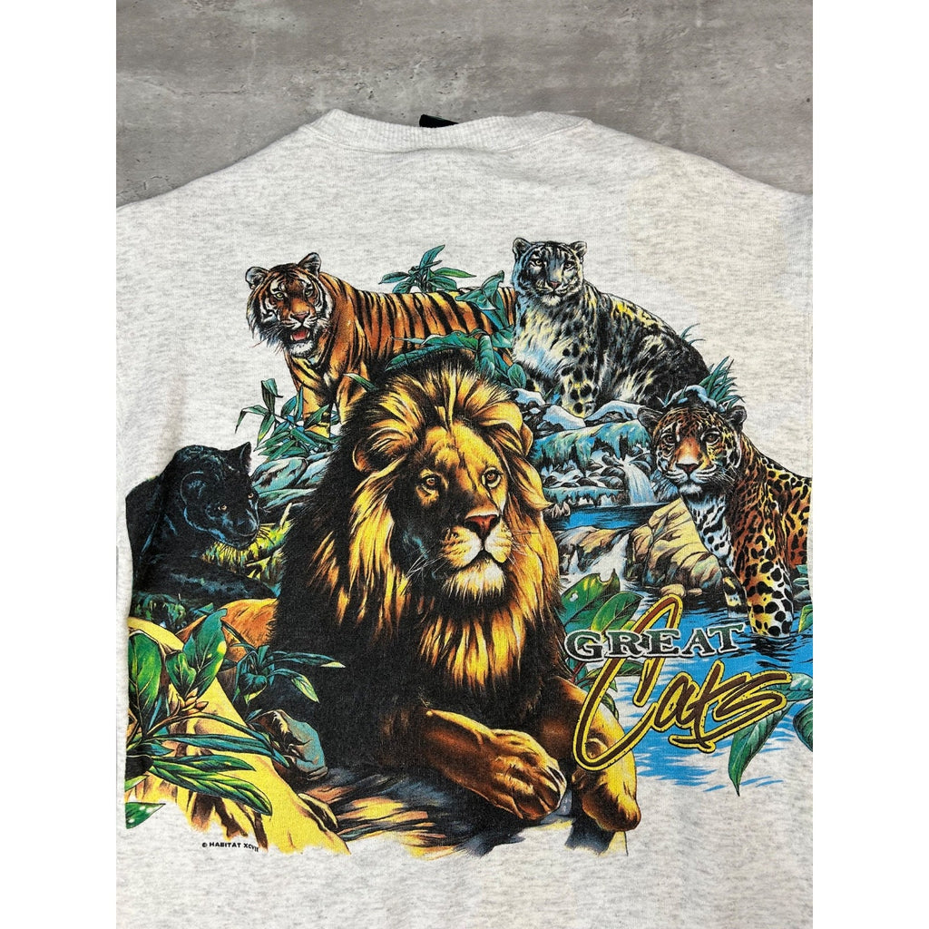 Vintage 90s Miami Metro Zoo Big Cats Nature Animal Graphic Sweatshirt Sz Medium