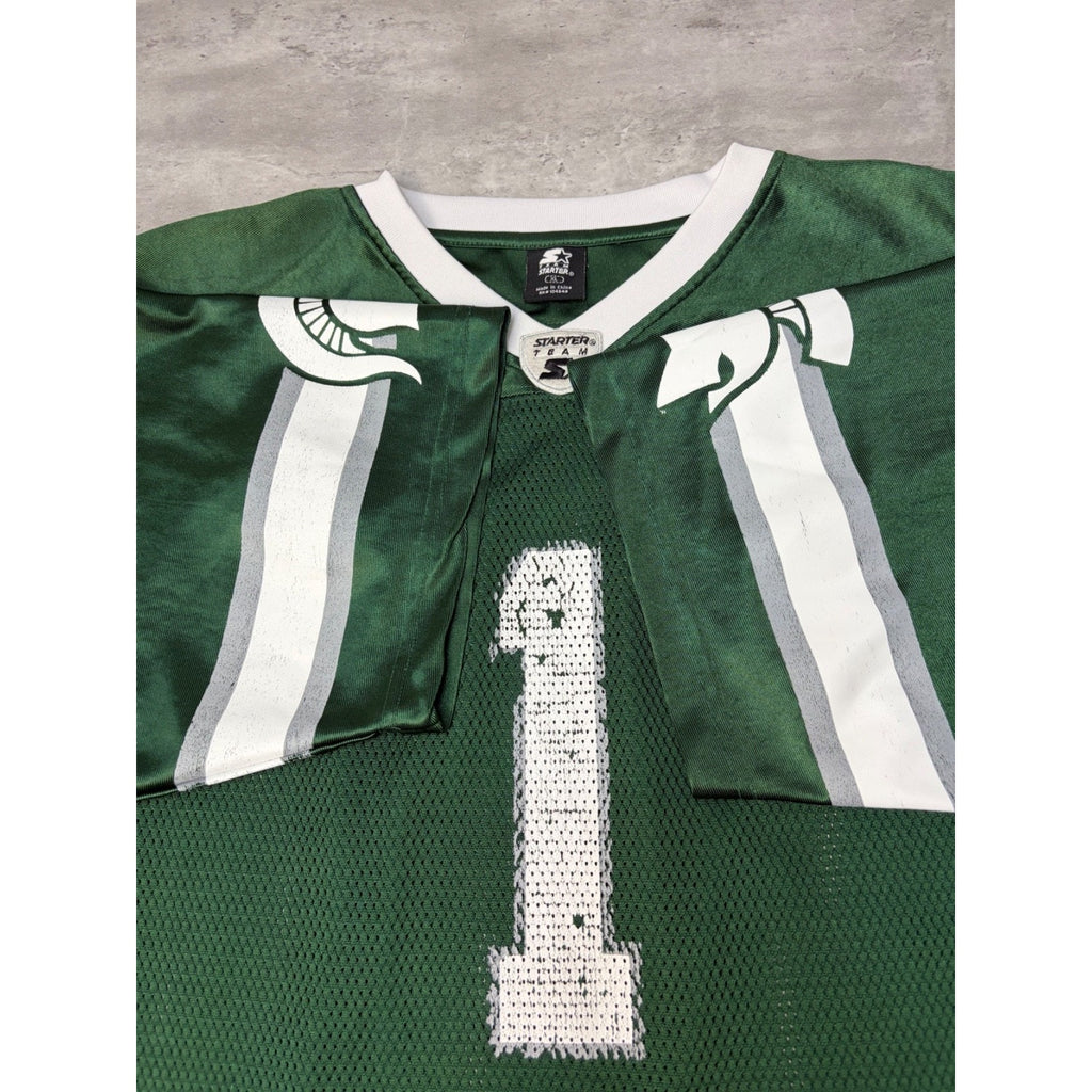 Vintage Michigan State Spartans NCAA #1 Starter Green Football Jersey Size XL