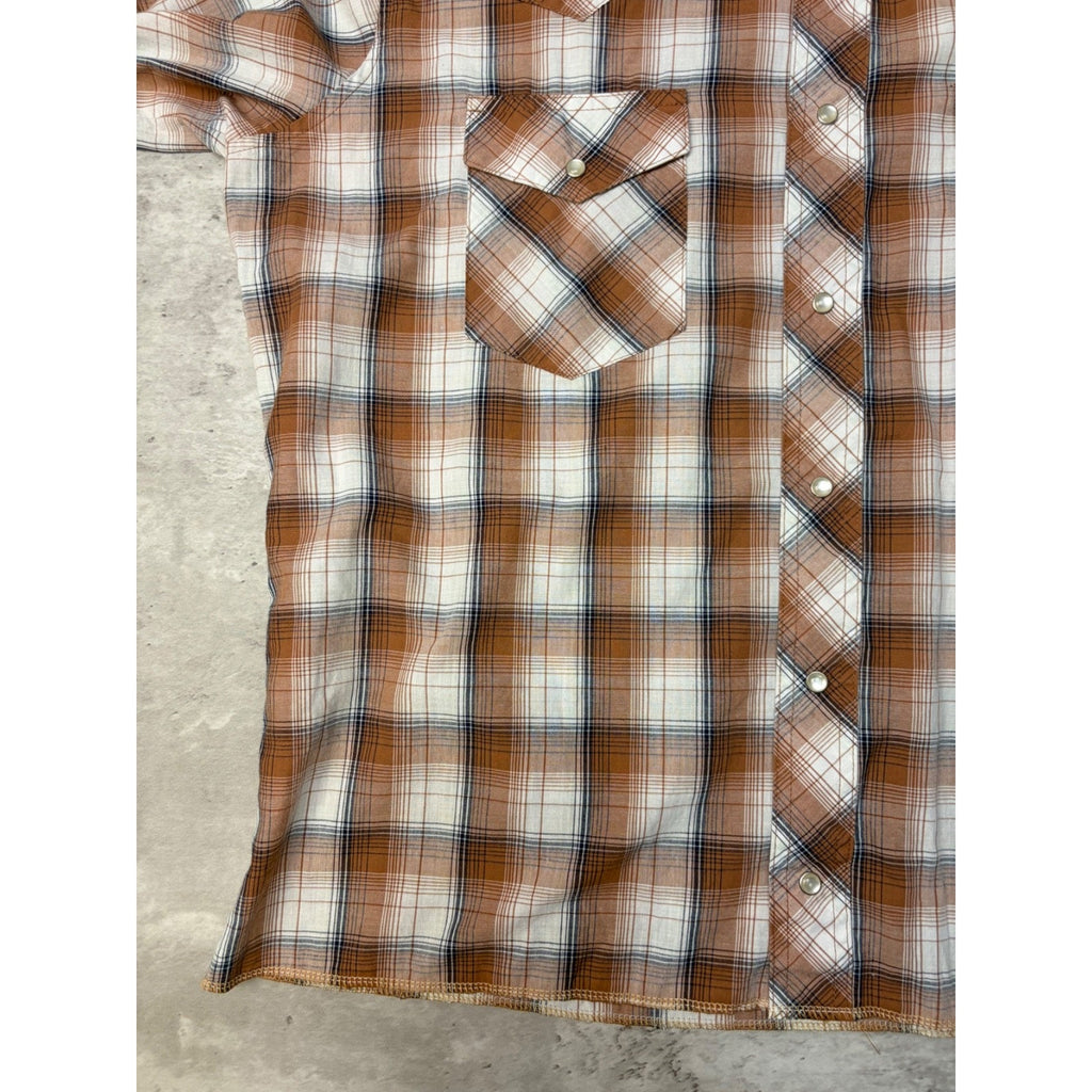 VTG 90s Wrangler Western Pearl Snap Reworked Cropped Button Up Shirt Sz Large
