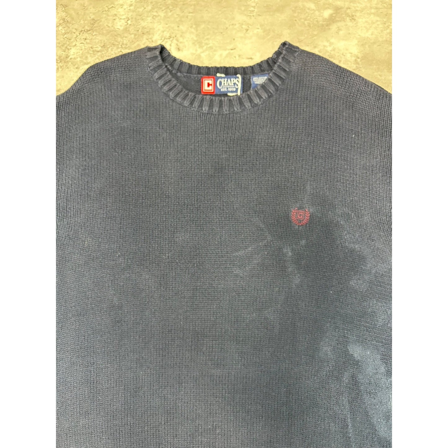 Vintage Chaps Embroidered Crest Pullover Ribbed Knit Sweater Size Large