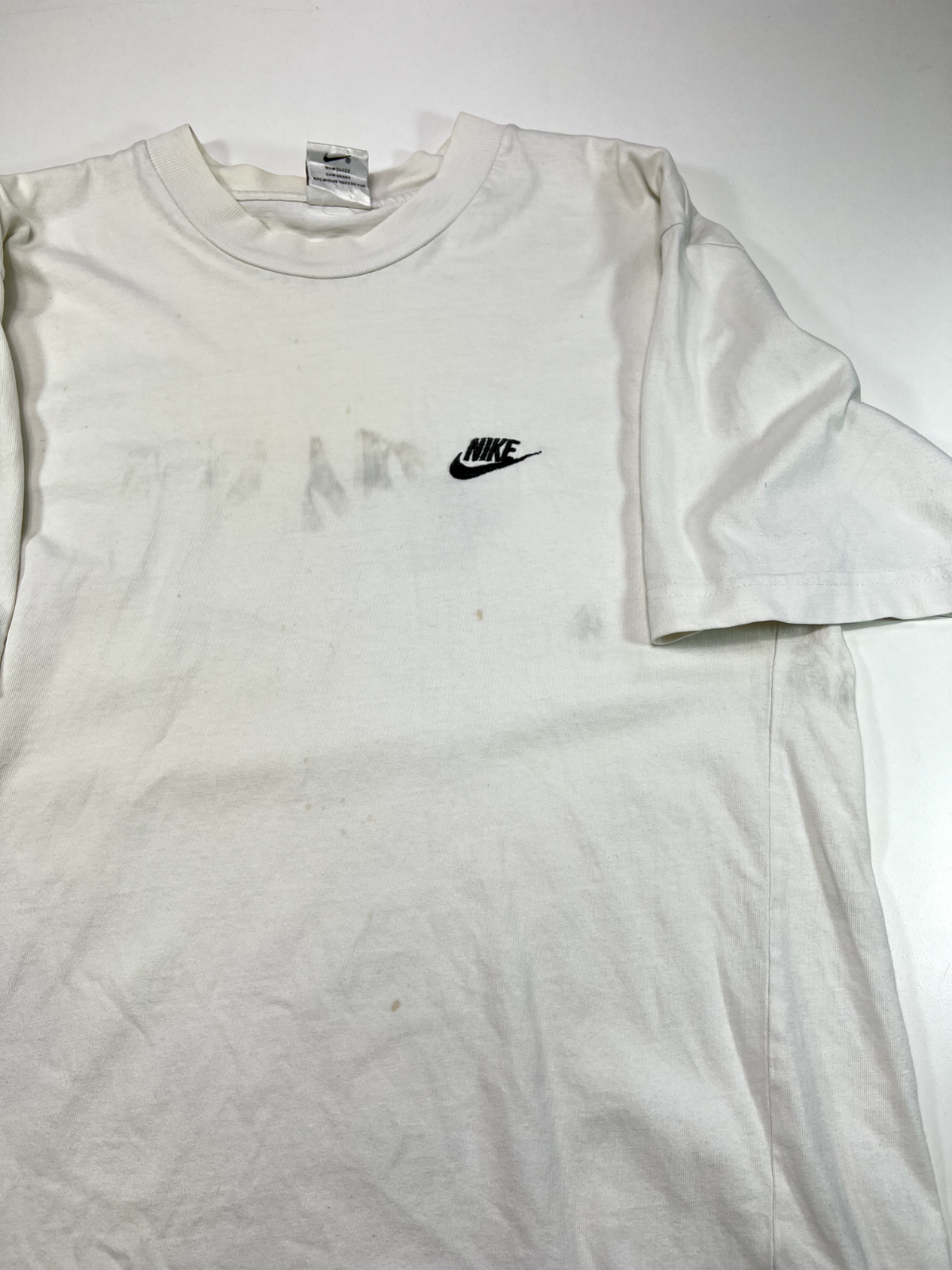 Vintage 90s Nike Embroidered Mini Swoosh Spellout T-Shirt Size Small White