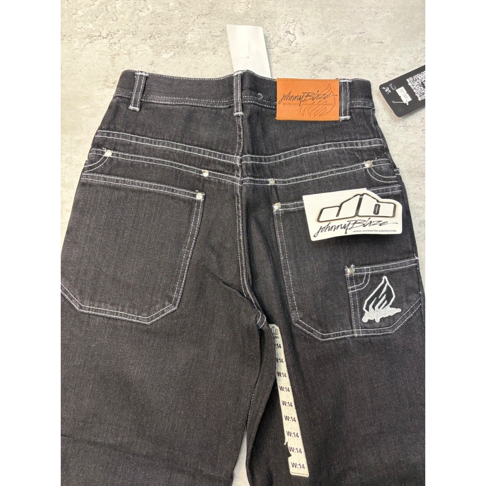 Y2K Womens Johnny Blaze Embroidered Spellout Black Wash Denim Pants 28x29