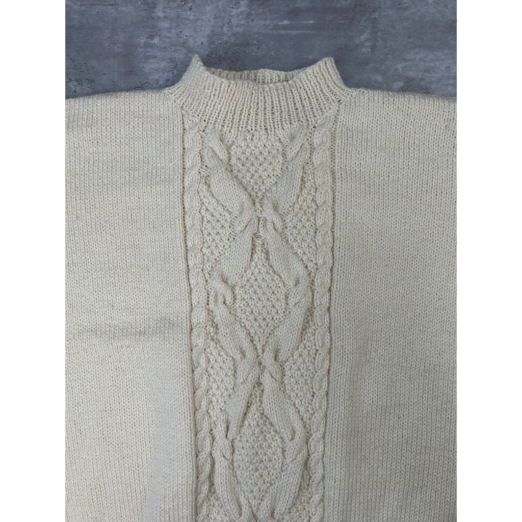 Vintage 90s Striped Cable Knit Pullover Beige Ribbed Sweater Size Large