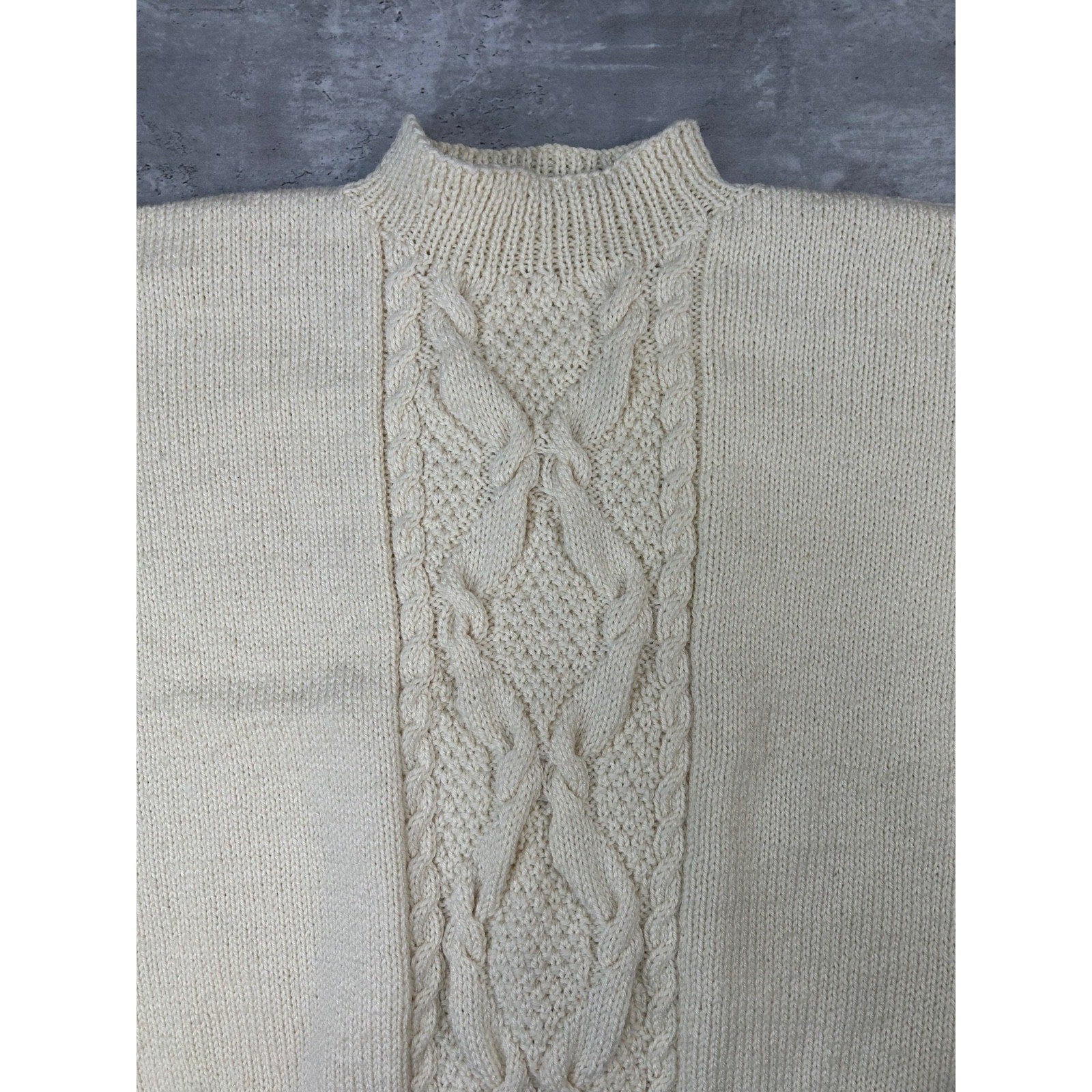 Vintage 90s Striped Cable Knit Pullover Beige Ribbed Sweater Size Large