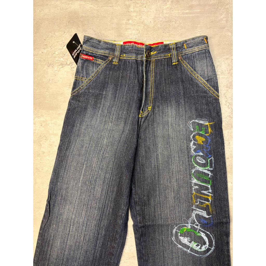 Vintage Y2K Womens Ecko Unlimited Scribble Spellout Dark Wash Denim Pants 28x29