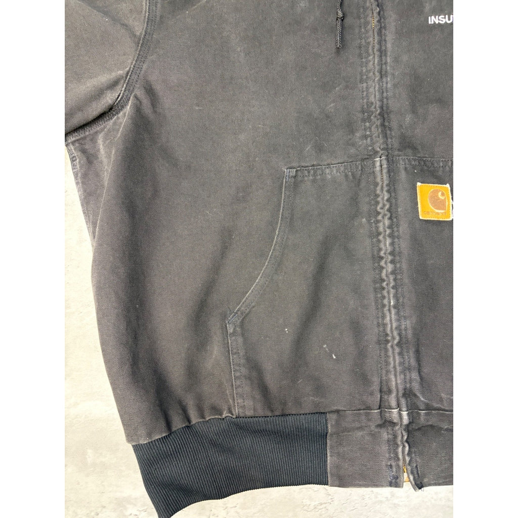 Vintage Carhartt Quilted Lined Canvas Hooded Bomber Workwear Jacket Sz XL J06ONX