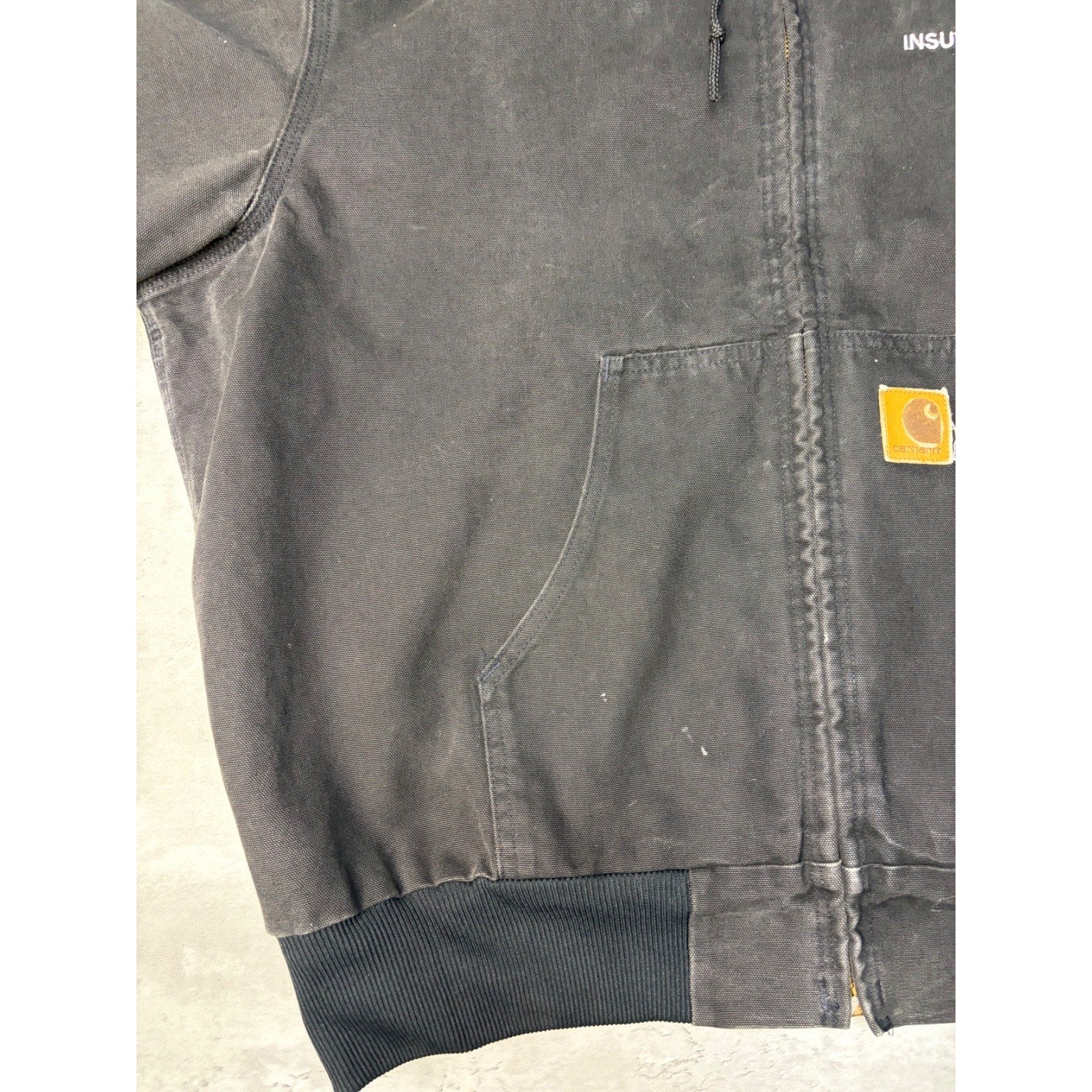 Vintage Carhartt Quilted Lined Canvas Hooded Bomber Workwear Jacket Sz XL J06ONX