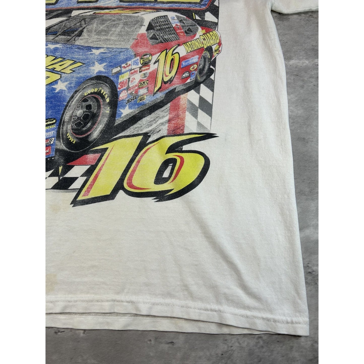 Vintage Greg Biffle #16 Colours Of Speed Nascar Racing T-Shirt Size Large White