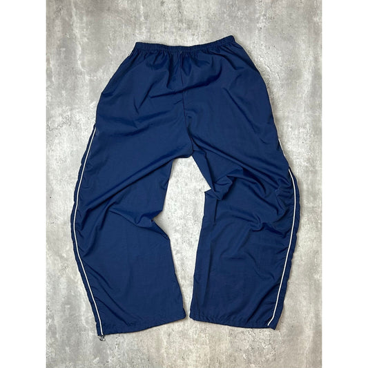Vintage 90s Striped Baggy Fit Nylon Track Pants Size Medium Navy Blue