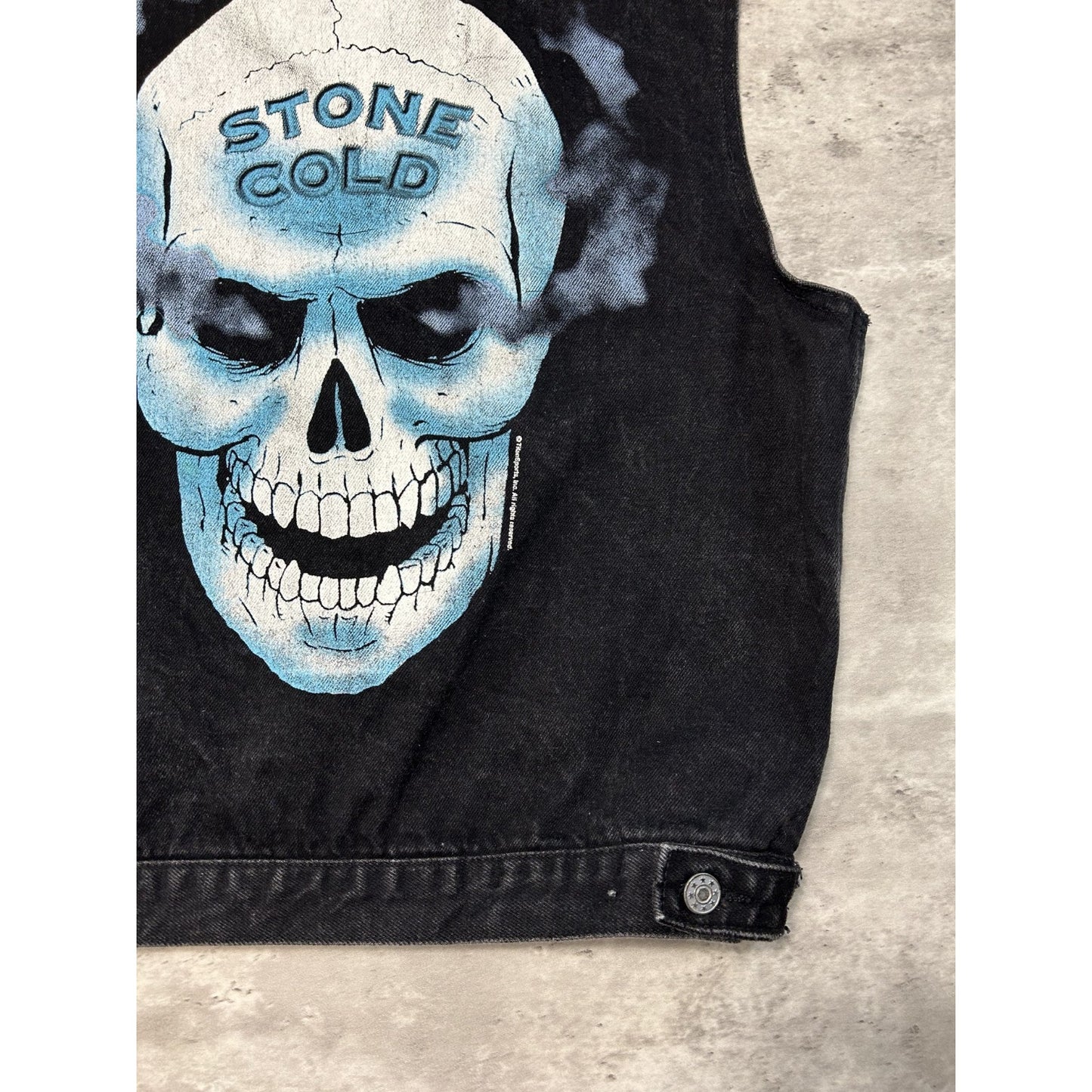 Vintage 90s WWF Stone Cold Steve Austin Sleeveless Denim Jacket Size Medium