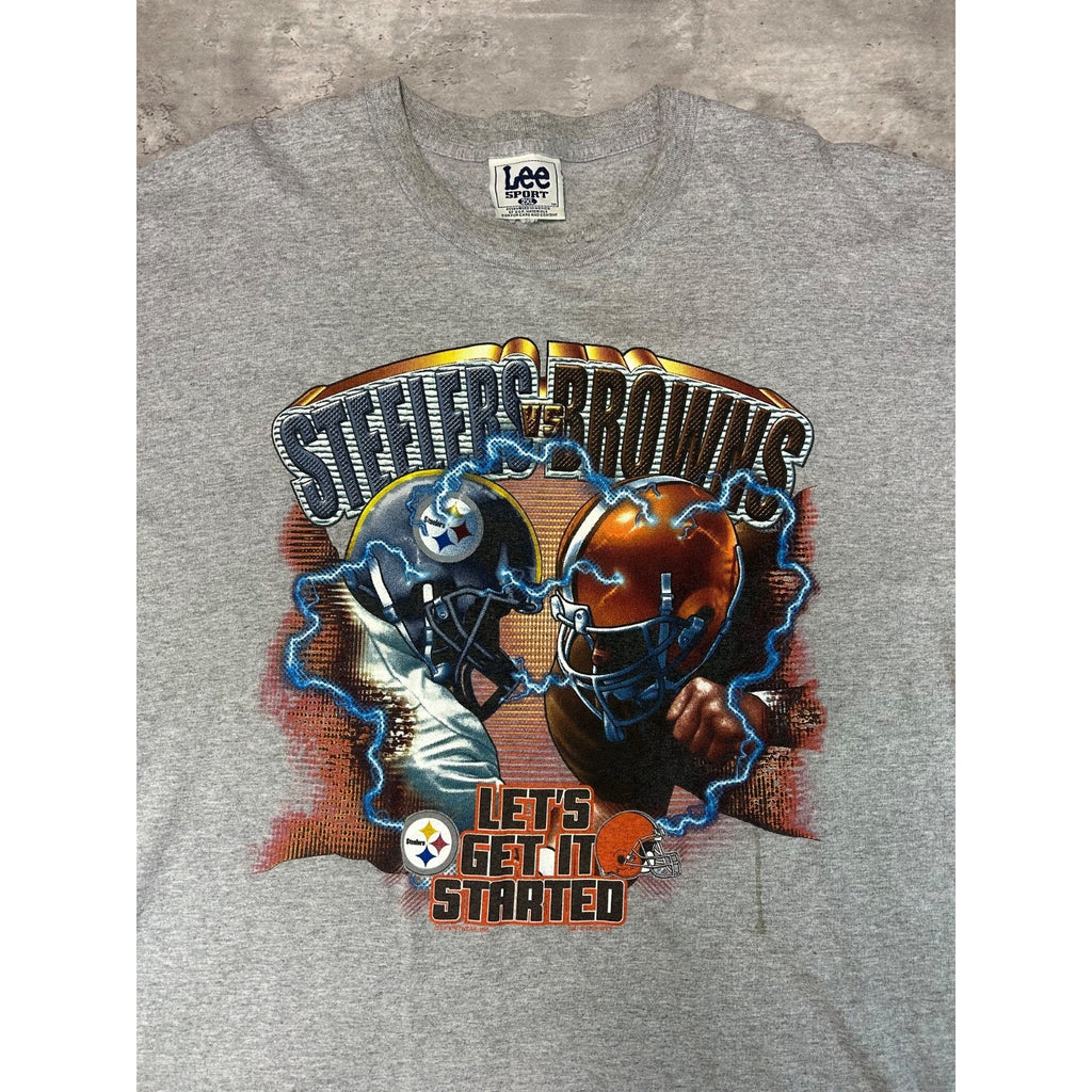 Vintage 90s Steelers Vs Browns NFL Helmet Graphic Football T-Shirt Size 2XL