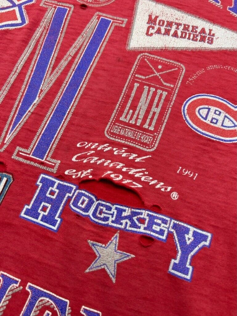 Vintage 1993 Montreal Canadiens NHL Graphic Distressed T-Shirt Size Medium 90s