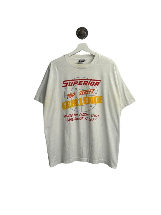 Vintage 90s Superior Top Street Challenge Racing T-Shirt Size XL White