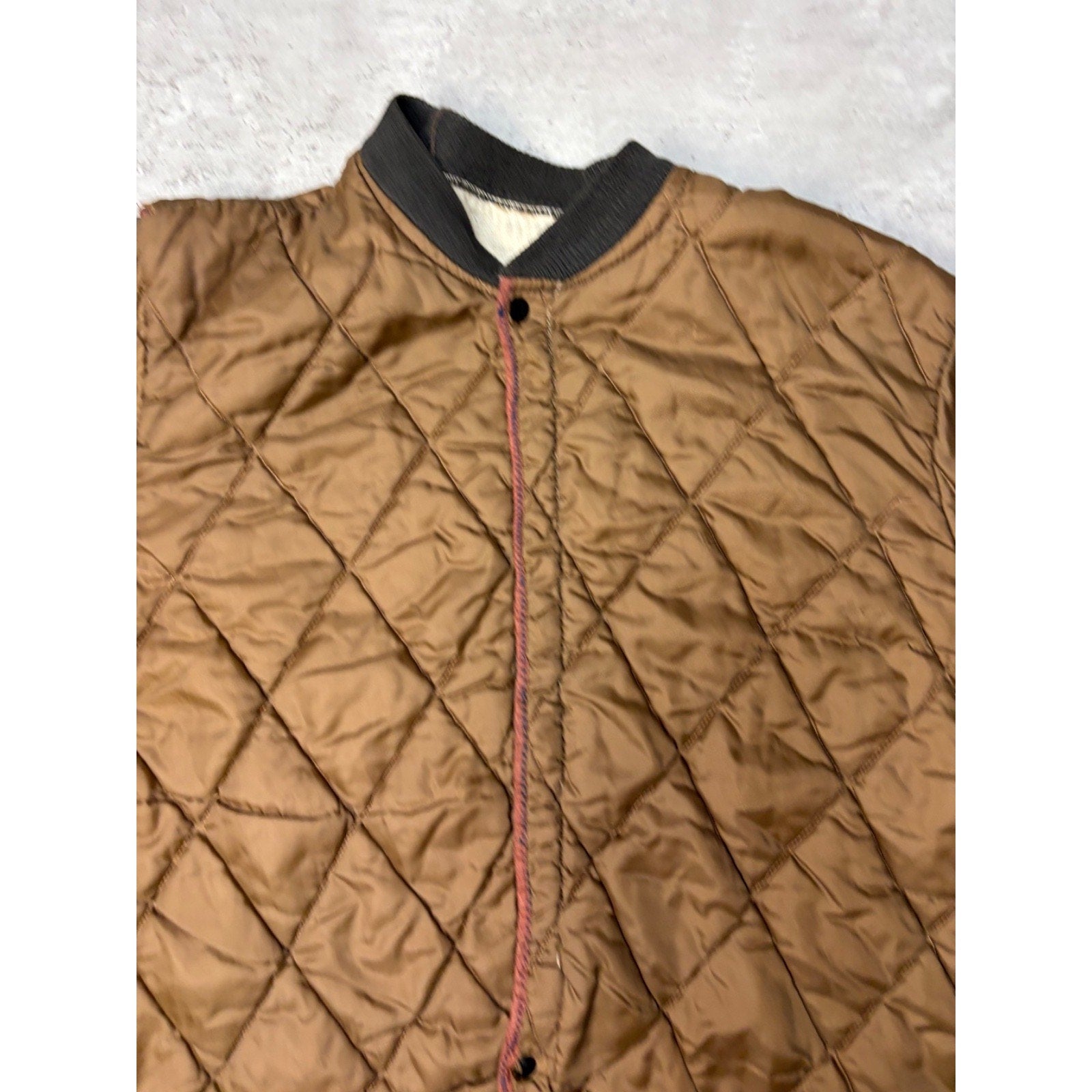 Vintage 1950s Brown Quilted Thermal Lined Full Zip Jacket Size Small