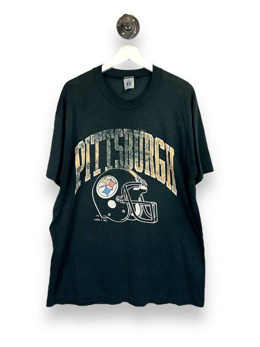 Vintage 90s Pittsburgh Steelers NFL Spell Out Helmet Graphic T-Shirt Size 2XL