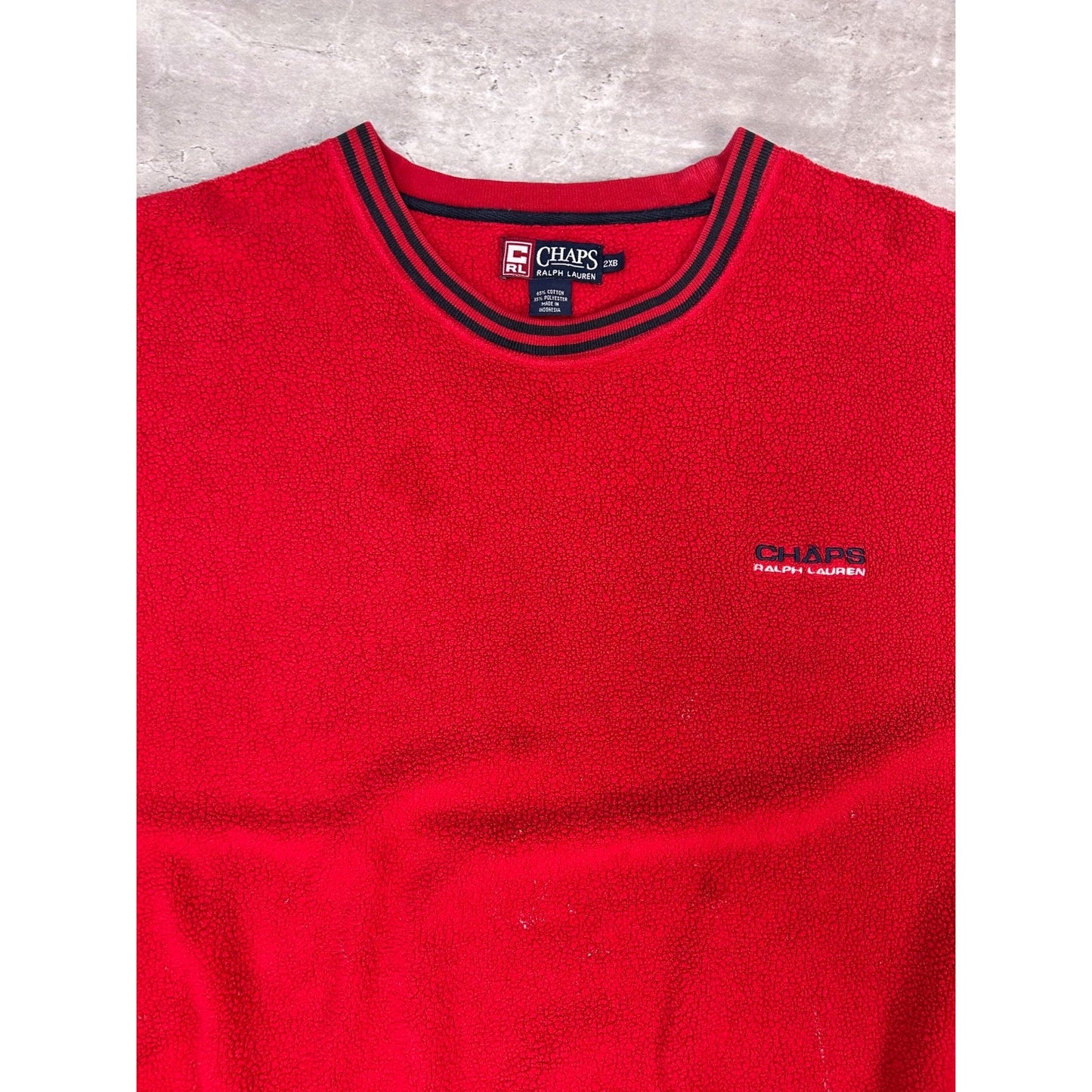 Vintage Chaps Ralph Lauren Embroidered Spellout Fleece Sweatshirt Size 2XL