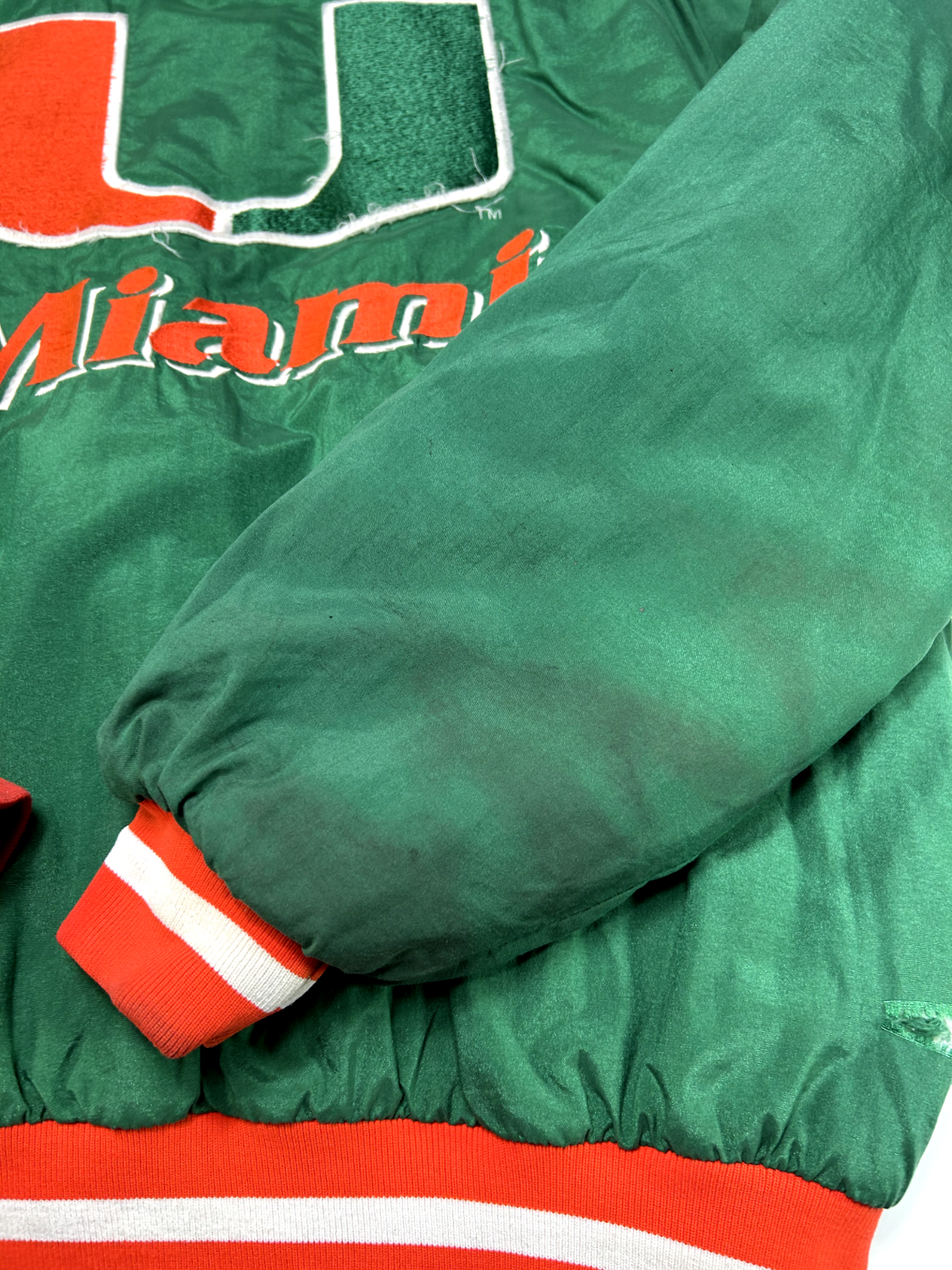 Vintage 90s Miami Hurricanes NCAA Insulated Hooded Full Zip Jacket Size XL Green