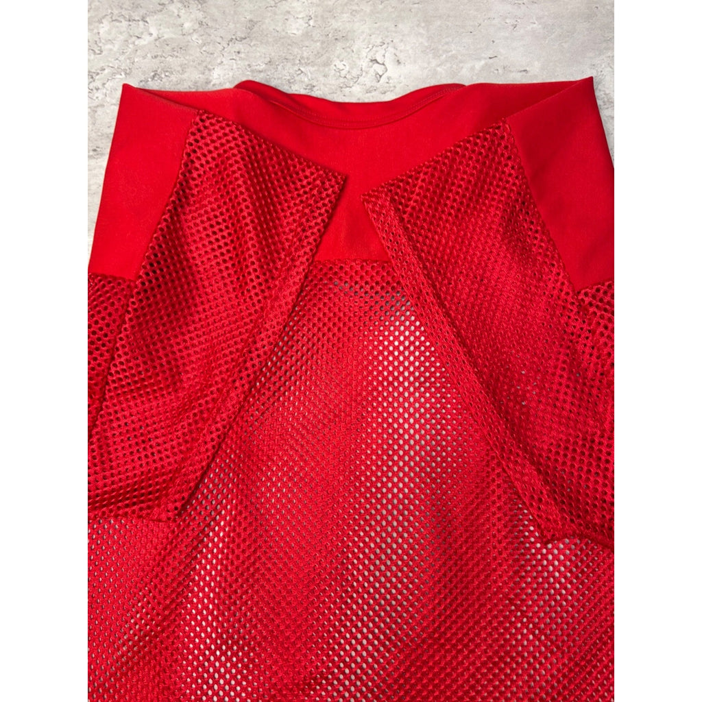 Vintage 90s Loose Blank Mesh Red Football Warm Up Jersey Size Medium