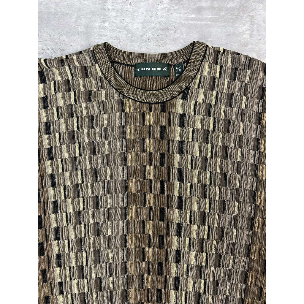 Vintage 90s Tundra 3D Checkered Print Pullover Lightweight Knit Sweater Sz Large