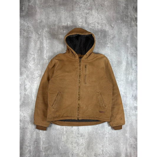Vintage Bass Creek Fleece Lined Canvas Workwear Hooded Jacket Size Large Beige