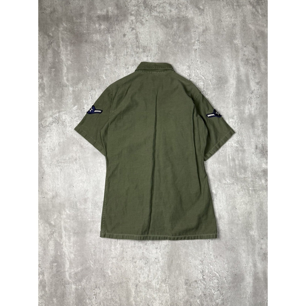 Vintage 1960s US Air Force OG 107 Military Short Sleeve Button Up Shirt Medium