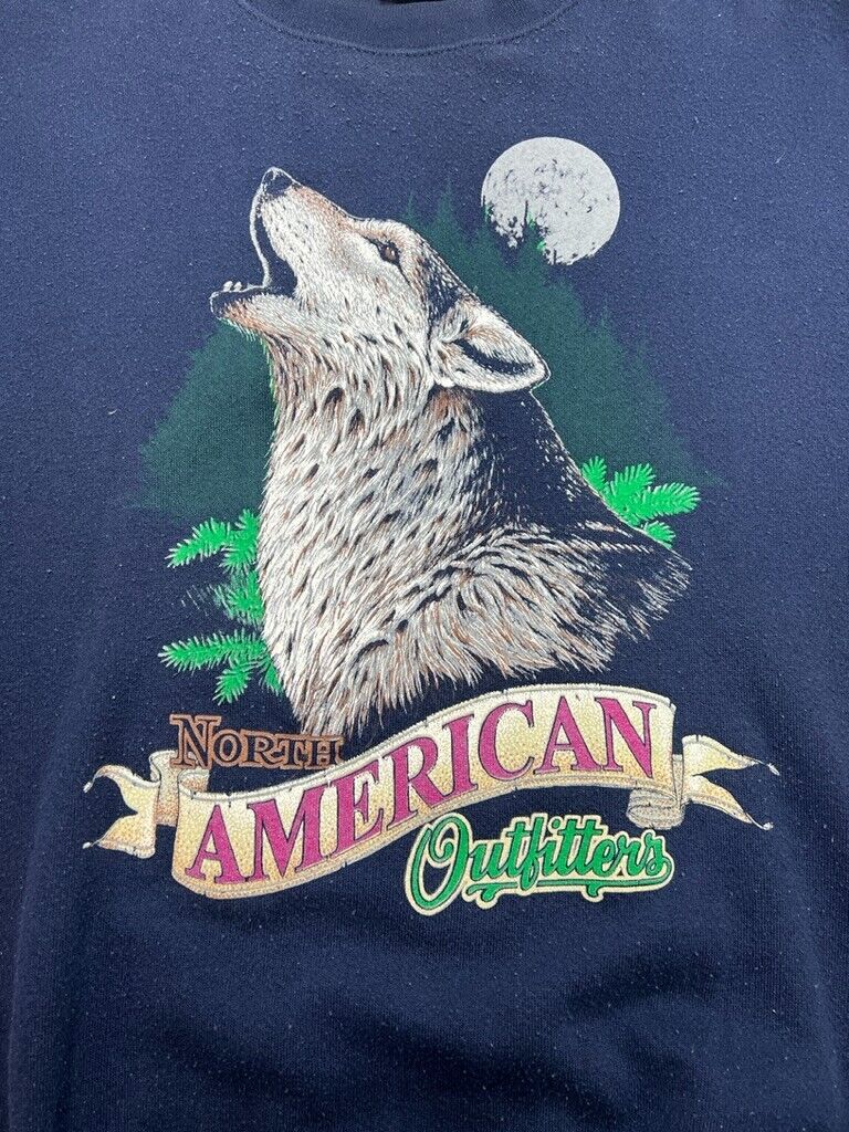 Vintage 90s North American Outfitters Nature Wolf Graphic Sweatshirt Size 2XL