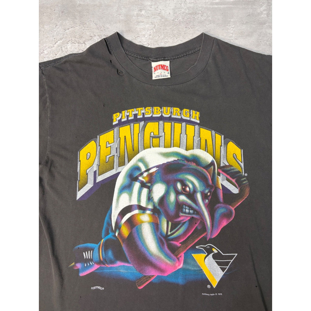 Vintage 90s Pittsburgh Penguins NHL Cartoon Graphic Hockey T-Shirt Size XL