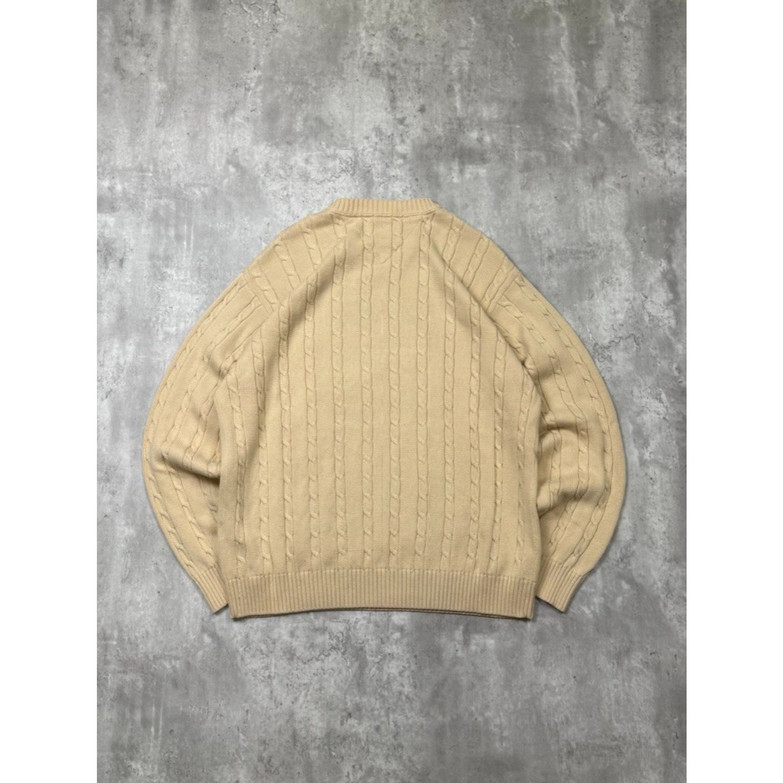 Vintage Tommy Hilfiger Embroidered Crest Pullover Beige Knit Sweater Size Large