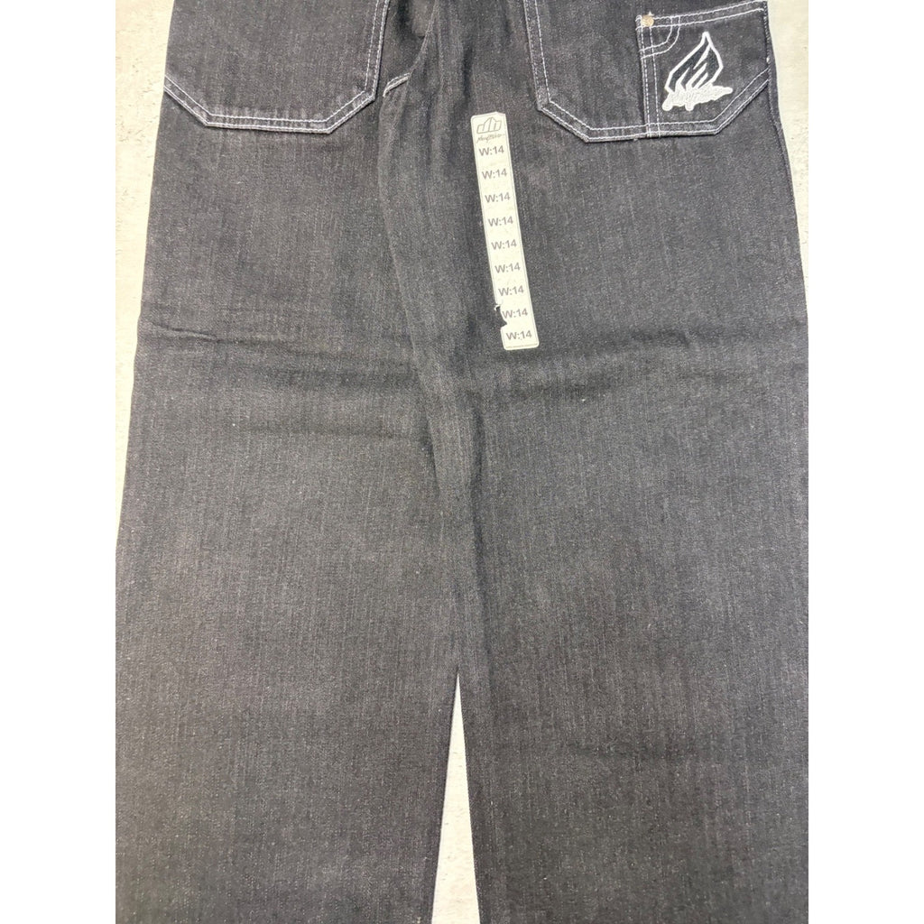 Y2K Womens Johnny Blaze Embroidered Spellout Black Wash Denim Pants 28x29