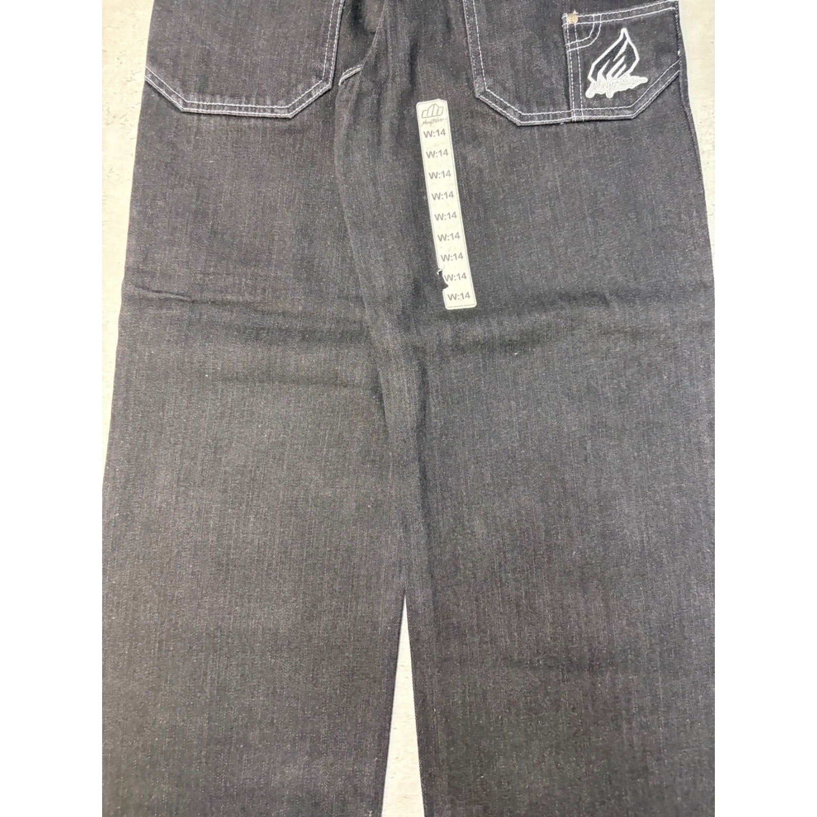 Y2K Womens Johnny Blaze Embroidered Spellout Black Wash Denim Pants 28x29