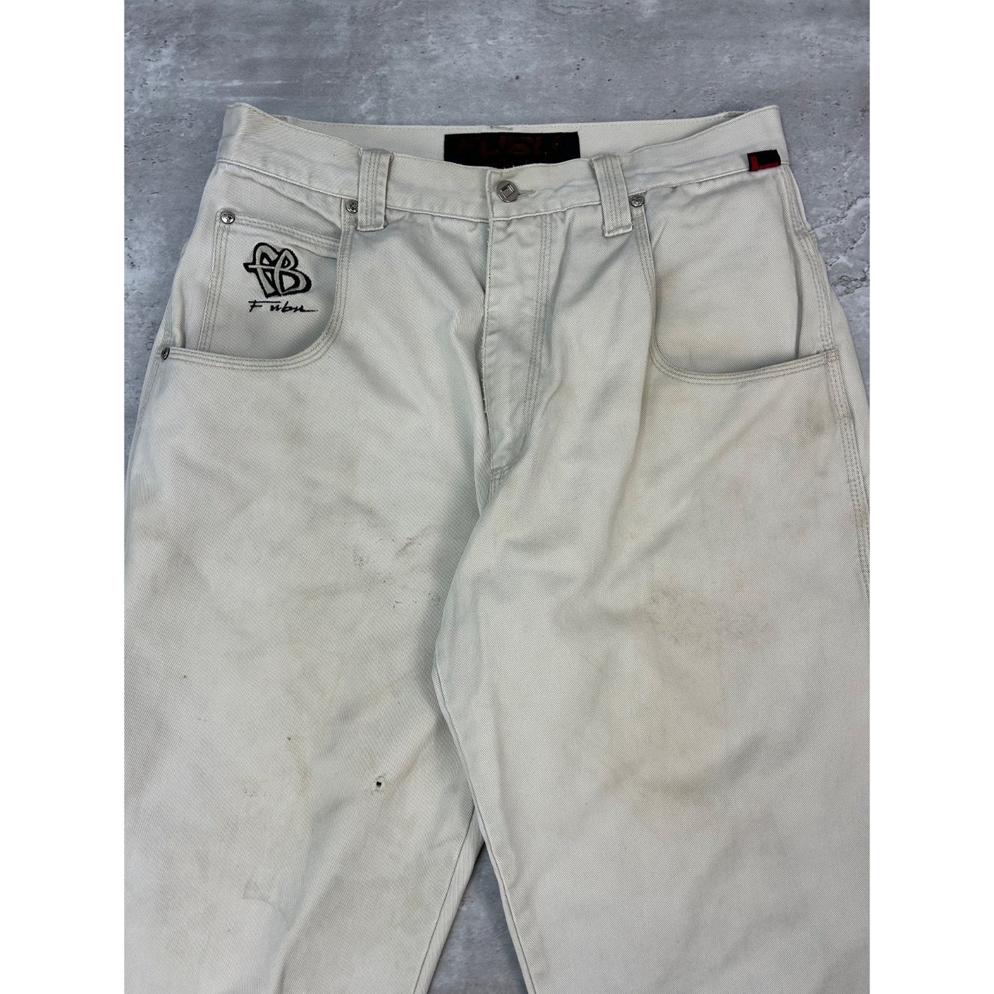 Vintage Y2K FUBU Baggy Fit White Denim Pants Size 33