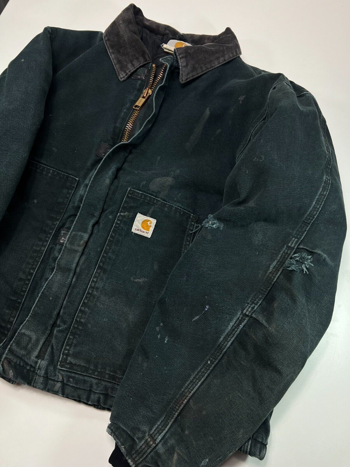 Vintage 90s Quilted Carhartt Canvas Workwear Cropped Arctic Jacket Sz 42 J02 BLK