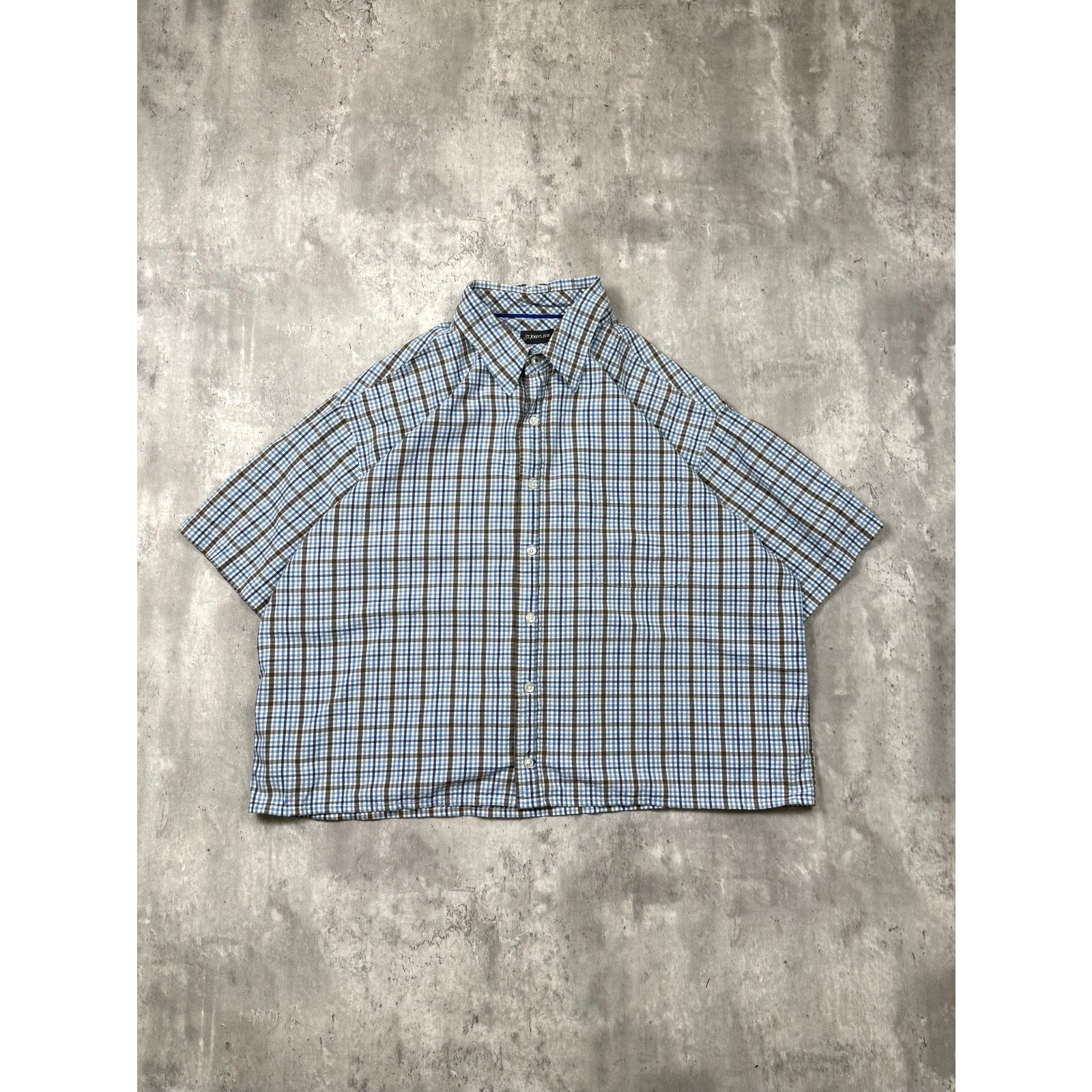 Vintage St. Johns Bay Single Pocket Plaid Cropped Button Up Shirt Size XL