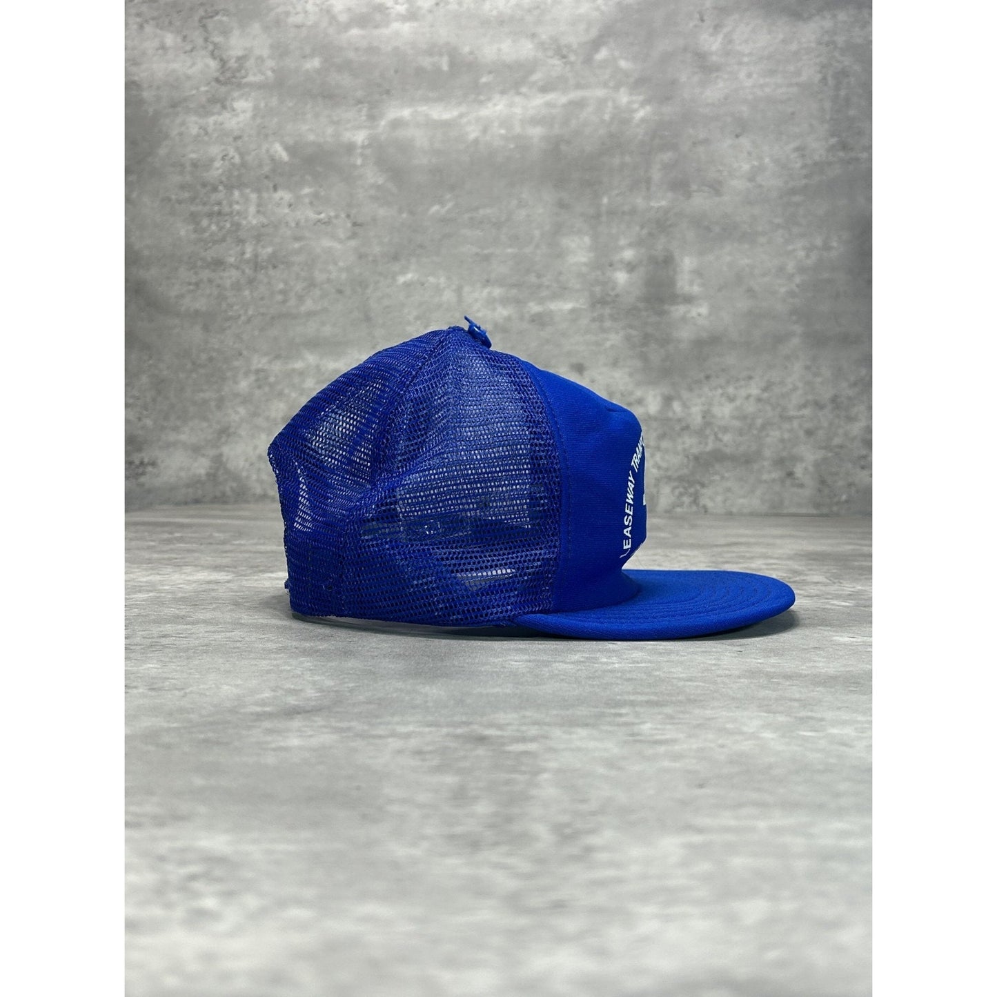 Vintage 80s Leaseway Transportation Graphic Spellout Trucker Snapback Hat OSFA