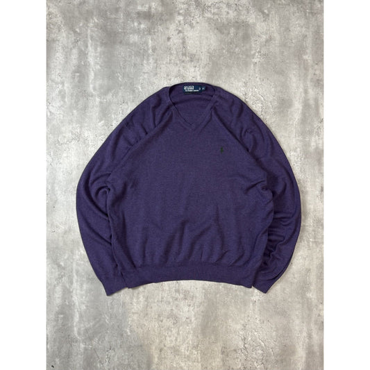 Vintage 90s Polo Ralph Lauren Embroidered Pony V-Neck Knit Sweater Size XL