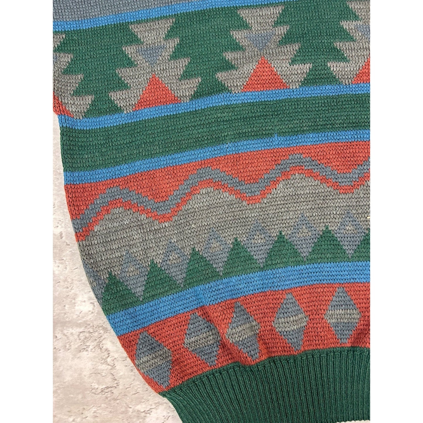 Vintage Campus Geometric Pattern Knit Sweater Size Large Green