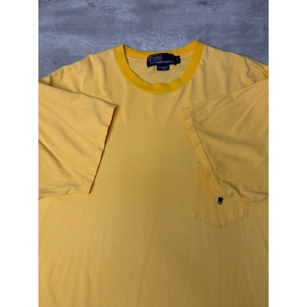 Vintage 90s Polo Ralph Lauren Embroidered Pony Yellow Pocket T-Shirt Size Large