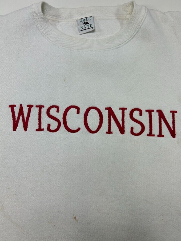 Vintage 90s Wisconsin Badger NCAA Embroidered Crewneck Sweatshirt Size 2XL White