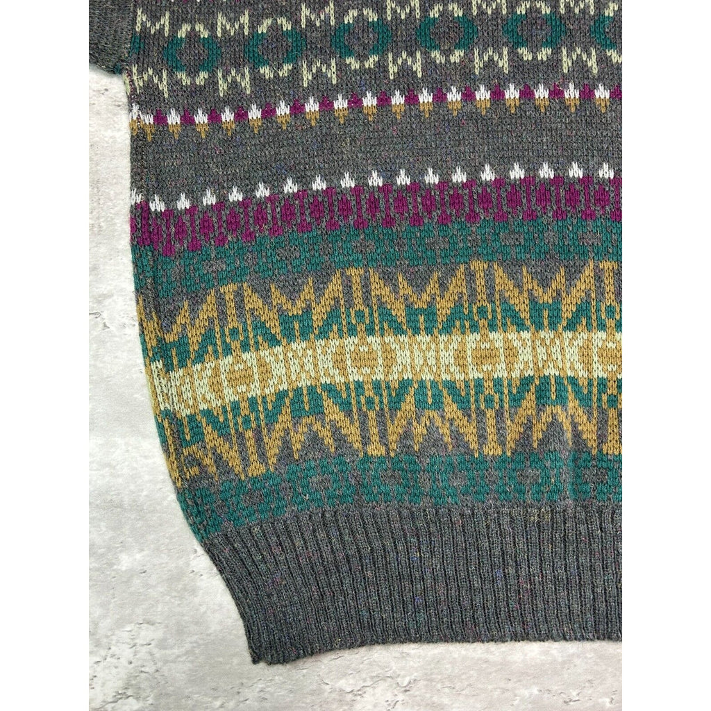 Vintage 80s/90s Sears Abstract Striped Ribbed Pullover Knit Sweater Size XL