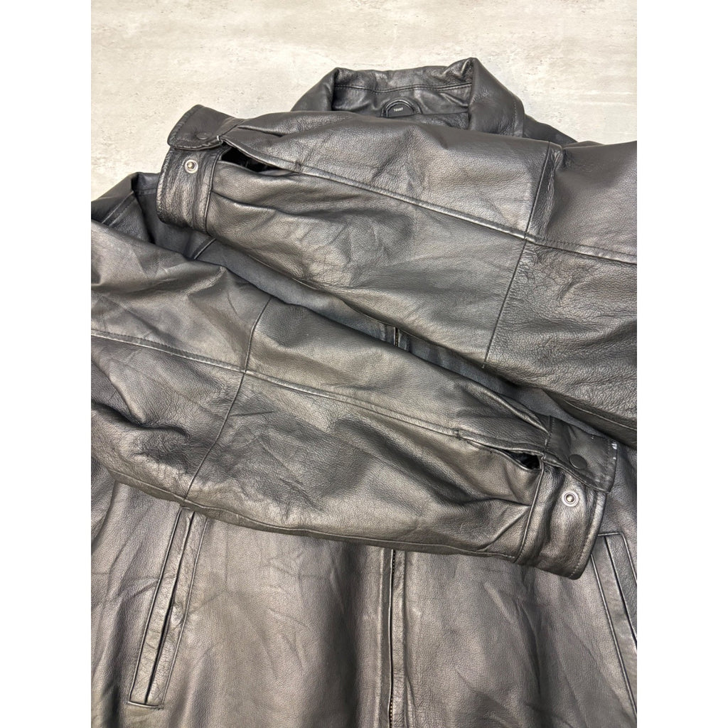 Vintage St. Johns Bay Quilted Lined Full Zip Leather Bomber Jacket Size XL