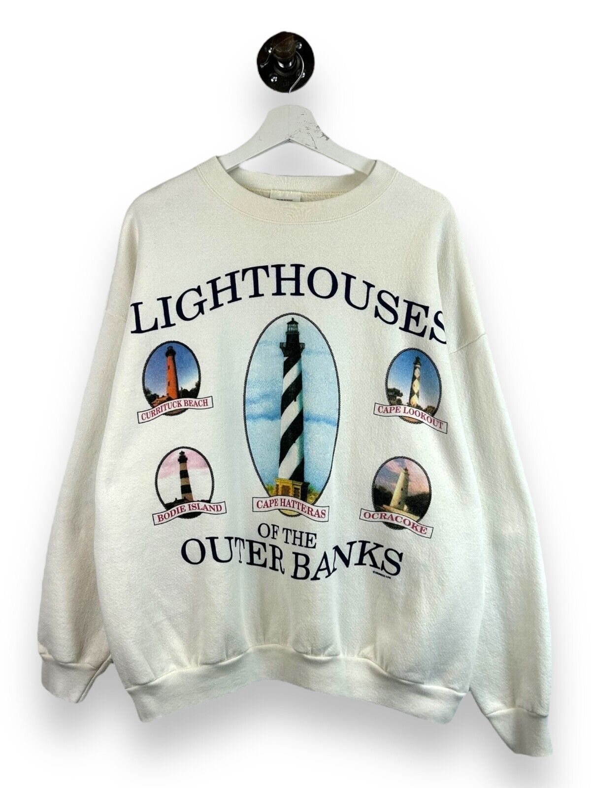 Vintage 90s Lighthouses Of The Outer Banks Destination Graphic Sweatshirt Sz XL