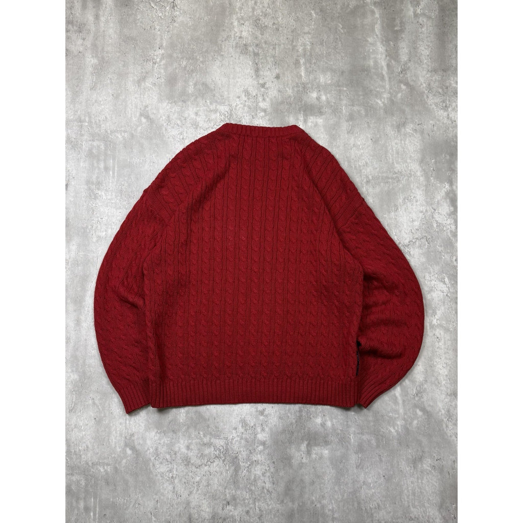 Vintage Chaps Embroidered Crest Pullover Red Cable Knit Sweater Size XL
