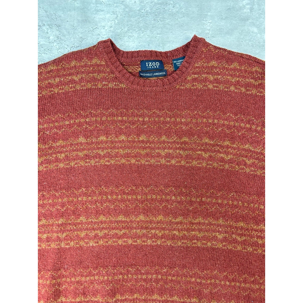 Vintage Izod Jeans Abstract Striped Pullover Knit Sweater Size Large Red