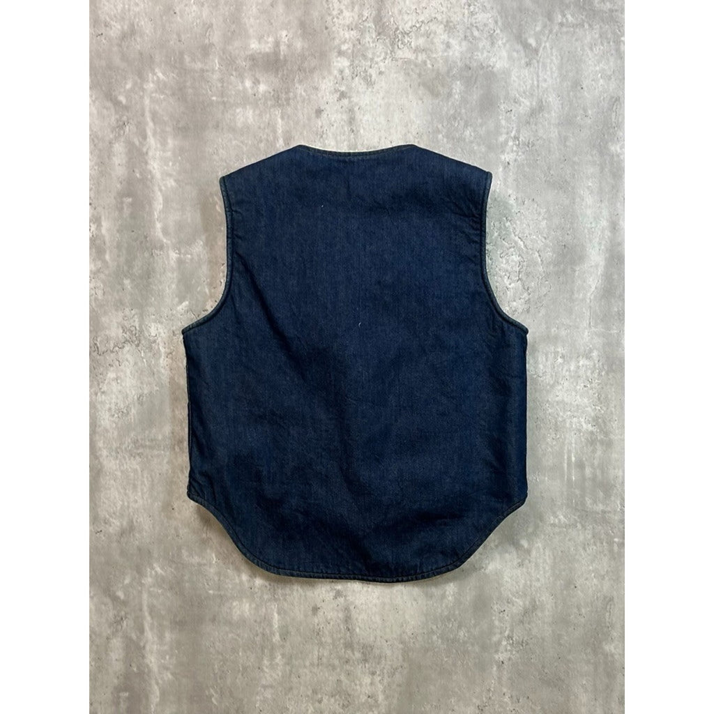 Vintage 70s Come On Strong Sherpa Lined Dark Wash Denim Vest Size Large