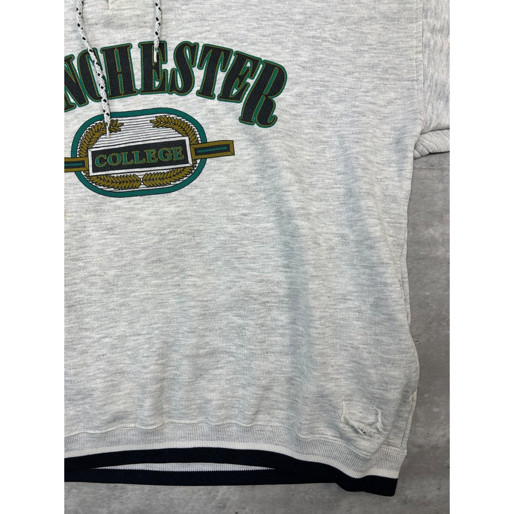 Vintage 90s Manchester College Collegiate Spellout Hooded Sweatshirt Size XL