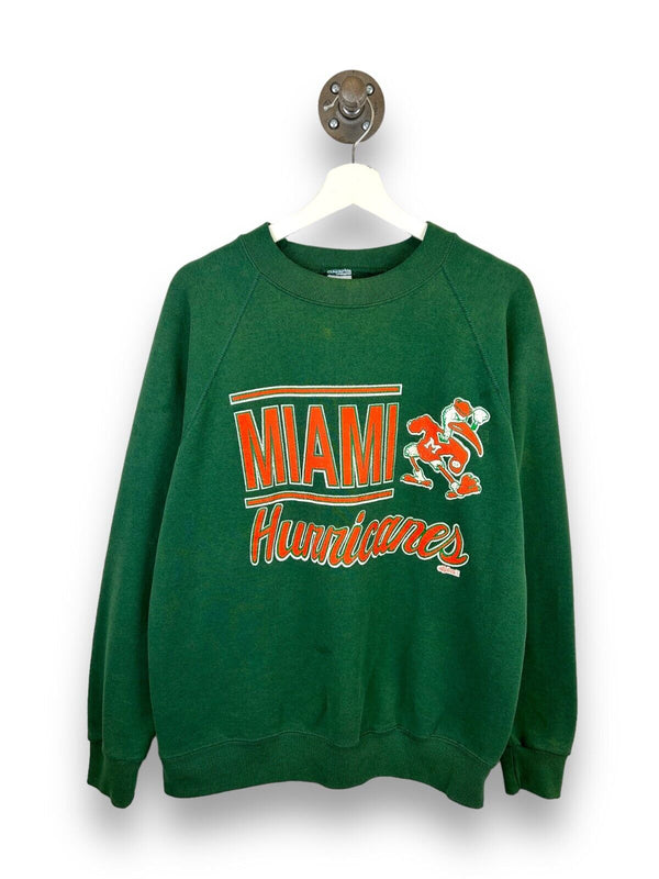 Vintage 90s Miami Hurricanes NCAA Graphic Spellout Sweatshirt Size XL Green