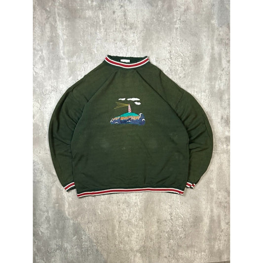 Vintage 90s Embroidered Lighthouse Graphic Crewneck Sweatshirt Size XL