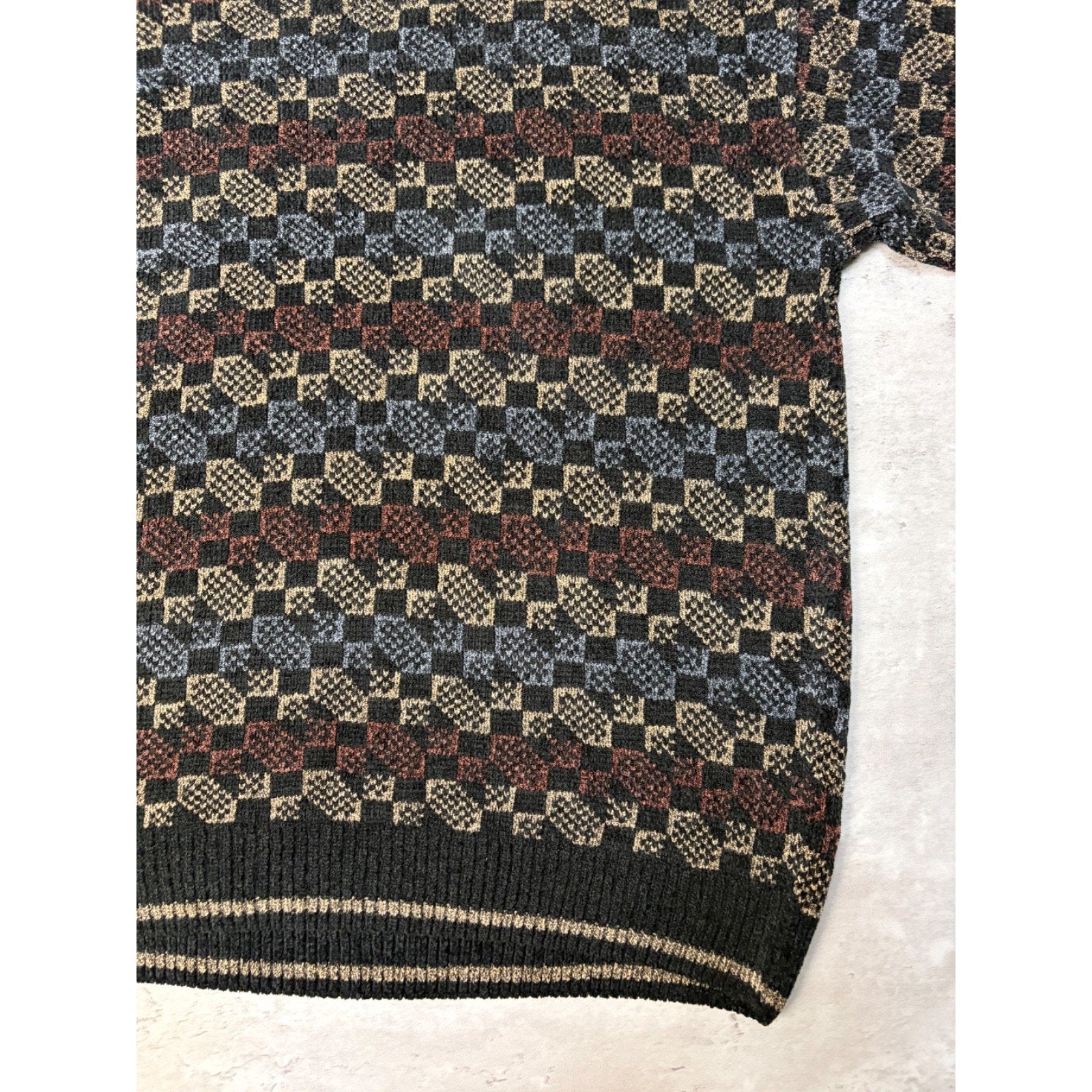 Vintage 90s Jantzen Abstract Checkered Print Pullover Knit Sweater Size XL